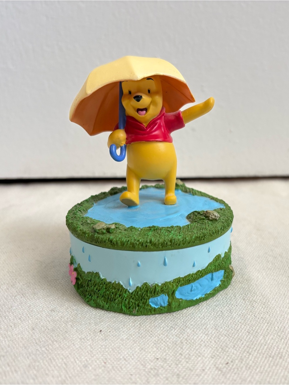 Enesco Disney Winnie the Pooh Figurine Umbrella Trinket Box w/ Removable Lid